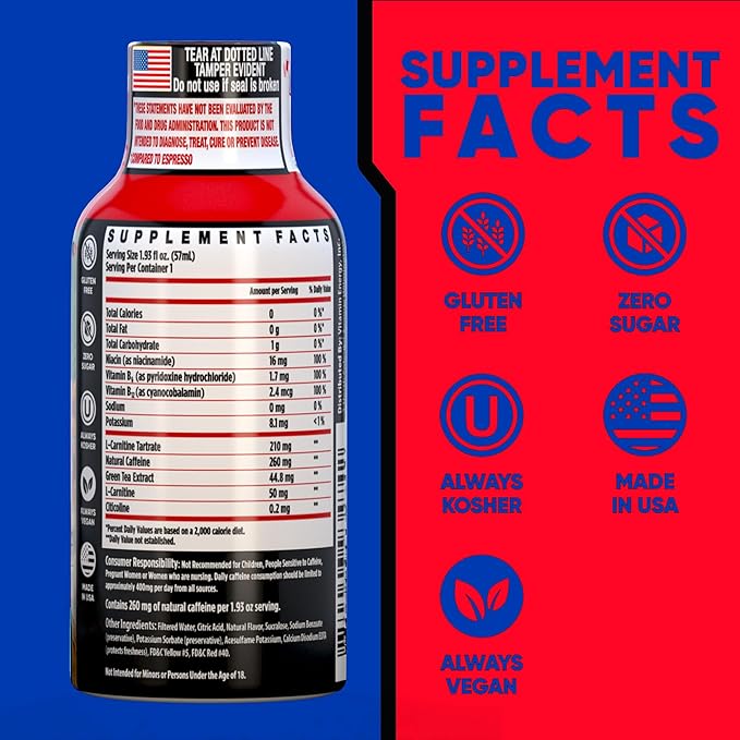Vitamin Energy Immune+ Extra Strength Energy Shot Fruit Punch 24 Pack, 260mg Natural Caffeine, B-Vitamins, Citicoline, Green Tea, Immunity & Focus Support, Zero Sugar, Gluten-Free 1.93 fl oz