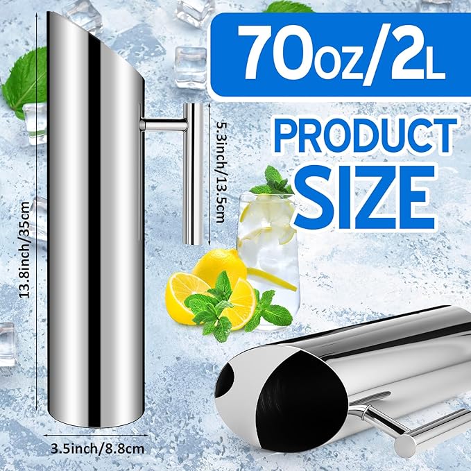 3 Pack Stainless Steel Water Pitcher 67oz/2L Modern Metal Pitcher with Ice Guard Silver Carafe Drink with Handle or Iced Hot Drink Tea Juice Coffee Beer