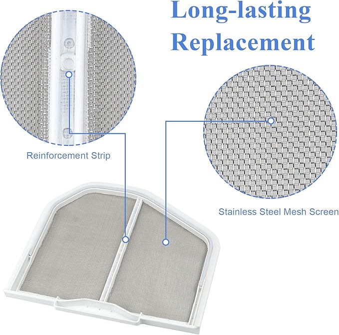 W10120998 Dryer Lint Filter Catcher Stainless Steel Screen Mesh for Whirlpool Kenmore Maytag Dryer Lint Screen Replacement Part W10049360, 8066170 with Clothes Dryer Lint Vent Trap Cleaner Brush