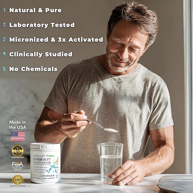 Sorbolit Zeolite Detox - 7.05 oz Zeolite Powder Supplement for Full Body Detox - Gut Cleanse, Cellular Liver Detox | 200 Days Supply
