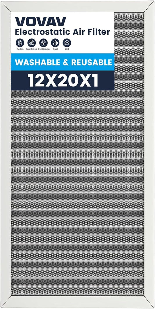 12x20x1 Air Filter-MERV 8, Washable & Reusable Electrostatic Air Filter, AC/HVAC Furnace Filter, Lasts a Lifetime, Permanent Filter, Breathe FresherHome And Office Actual Size:11.69x19.8x1 Inch