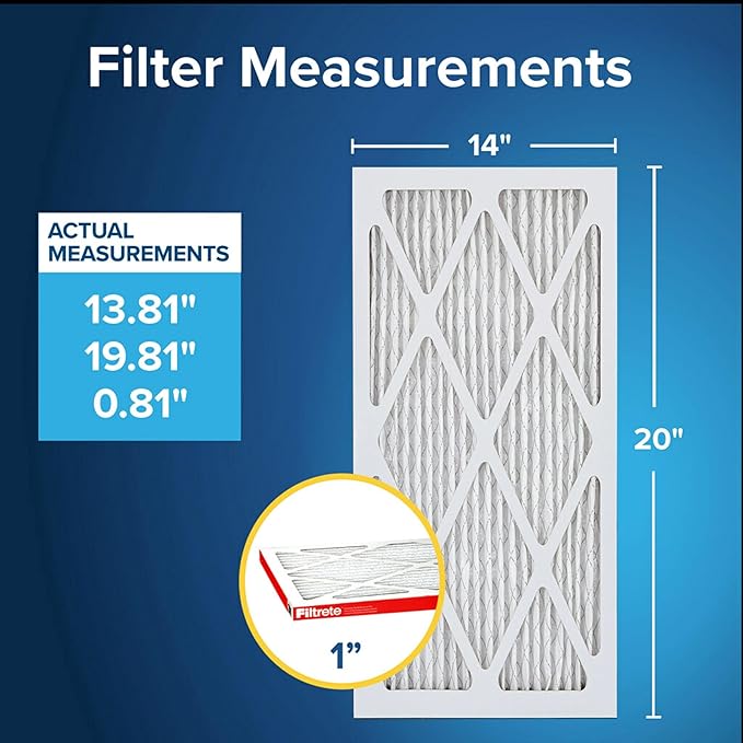 Filtrete 14x20x1 AC Furnace Air Filter, MERV 11, MPR 1000, Micro Allergen Defense, 3-Month Pleated 1-Inch Electrostatic Air Cleaning Filter, 2 Pack (Actual Size 13.781 x 19.781 x 0.84 in)