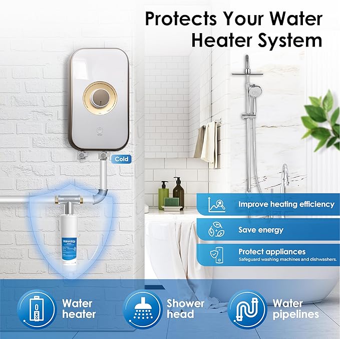 Waterdrop AP431 AP430SS Whole House Scale Inhibitor Filter, Heater Softener System, Prevent Scale Build Up On Hot Water Heaters, Pipes and Boilers