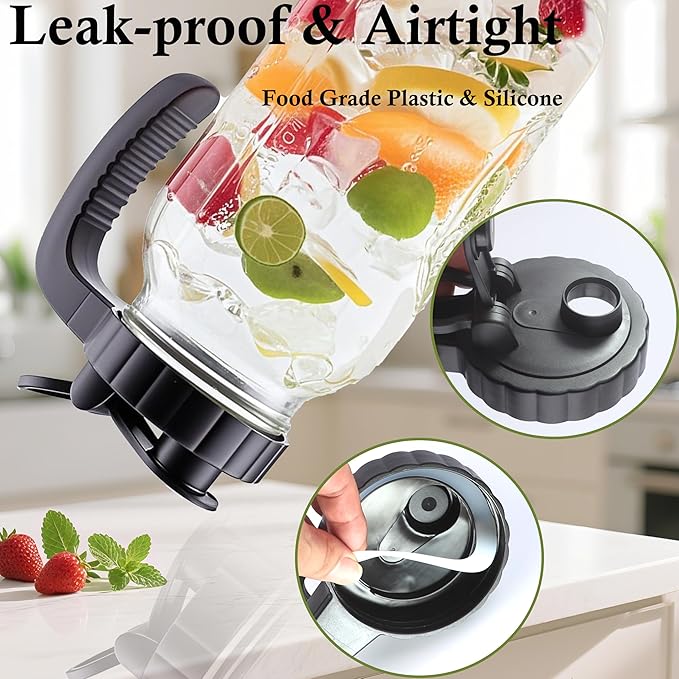 Glass Mason Jar Pitcher With Lid 2 Quart Sun Tea Glass Pitcher 64 Oz Wide Mouth Half Gallon Hot Cold Water Coffee Jug Carafe For Fridge Lemonade, Beverage,Milk,Juice, Cold Brew Tea Container