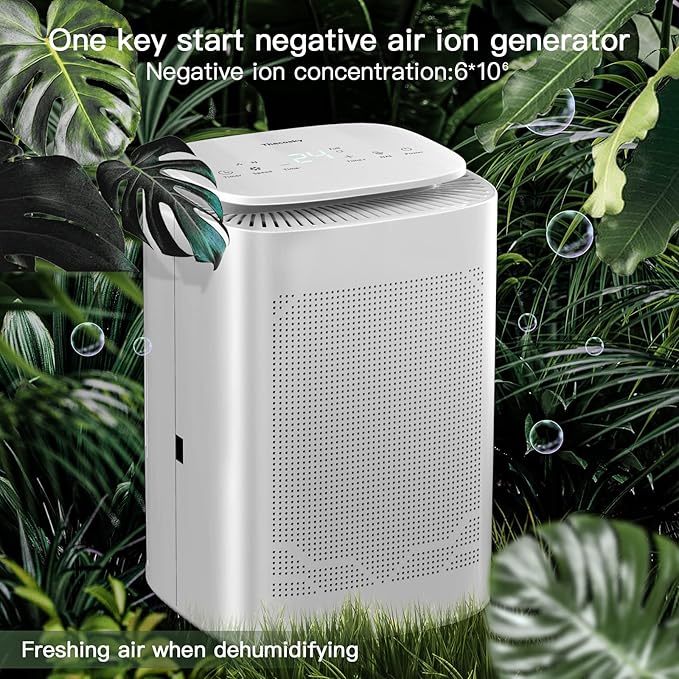 Dehumidifier and Air Purifier Combo,HEPA H13 Filter and Negative Air Ion Function,54oz(1600ML) Water Tank with Drain Hose,24hrs Auto-Off Timer,Idea for Bedroom,Bathroom,Closet,RV