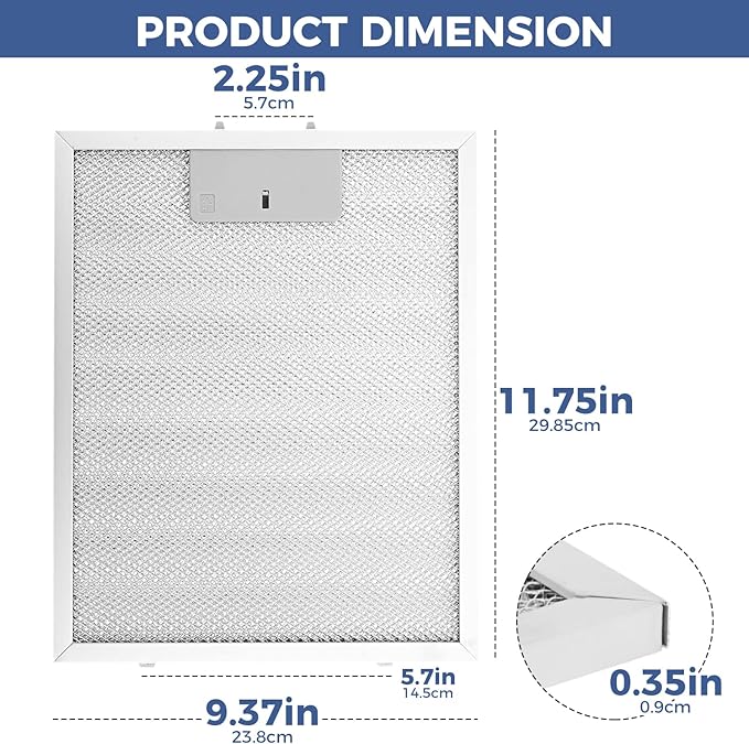 2 Pack SB08087294 Range Hood Filters, 11.75” x 9.40” Aluminum Mesh Grease Filters Replacement for Broan Nutone Ken-more Range Hood Vent