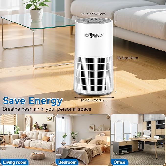 Ownpets Pet Air Purifier with HEPA and Activated Carbon Filter, 5-in-1 Washable Filter for Large Room Up to 2200 ft², Air Quality Monitor, Quiet Air Cleaner for Pet Hair Dander Odor Pollen