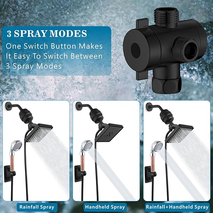 Voolan Filtered Shower Head Set, High Pressure Rain Shower with Handheld Showerhead Combo, Self-adhesive Holder/59" Hose, 20 Stage Filter Removes Chlorine and Harmful Substances (Square,Black)