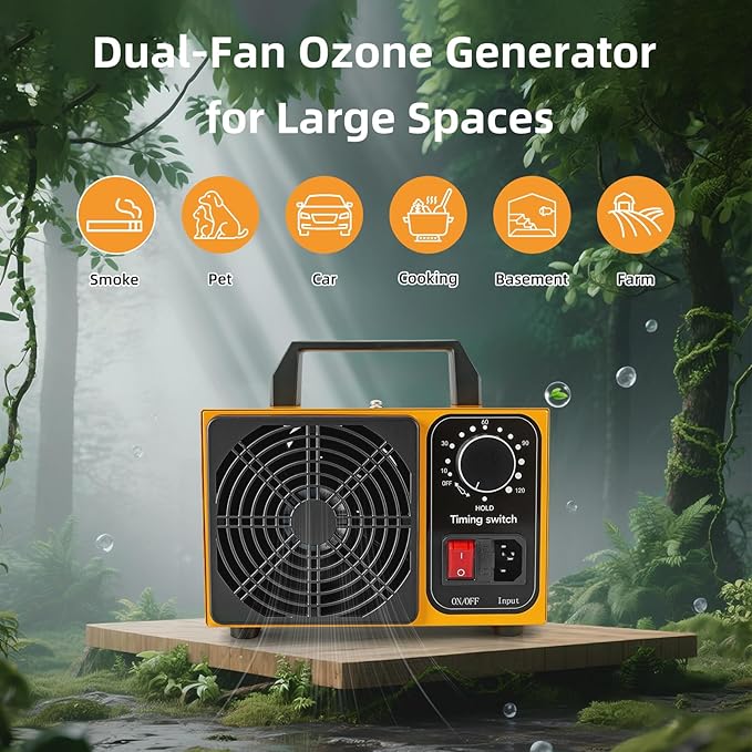 HHGM 98,000mg/h Dual-Fan Ozone Machine Generator High Capacity Ozone Odor Eliminator Odor Removal Air Purifier Ionizer & Deodorizer for Car, Home, Smoke, Pets, Industrial, Basement, Commercial