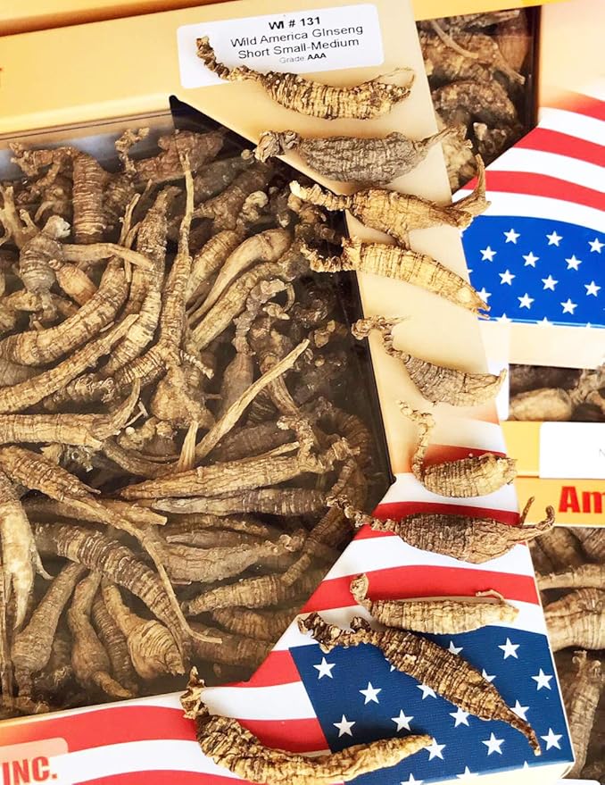 8OZ=227g/Box American Wild Ginseng 15~20 Years, American Wisconsin Whole Ginseng Root Hand-Selected | 美国威斯康辛州野生西洋参 花旗参 野泡参 整枝小号 |Cultivated American Ginseng WI 131# 8OZ/Box