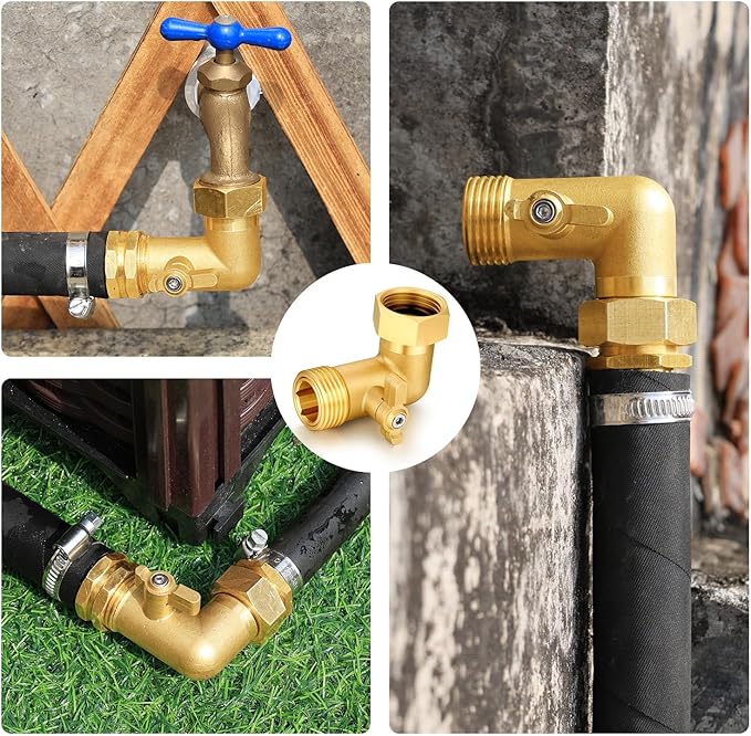 Garden Hose Angle Valve 90 Degree Brass Extender Solid 3/4 Inch Hose Elbow with Switch Adapter (90° switch elbow 4PSC)