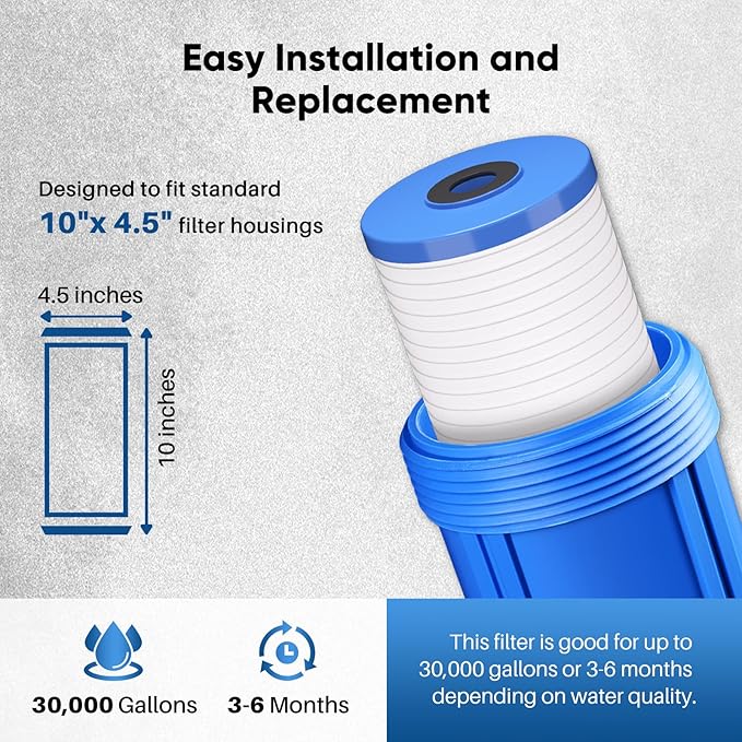 PUREPLUS AP810 Whole House Grooved Sediment Water Filter, Replacement Cartridge for 3M Aqua-Pure AP810, AP811, AP801,AP801-C, AP801T, AP801B, Whirlpool WHKF-GD25BB,WHKF-DWHBB,25 Micron 10"x4.5", 3Pack
