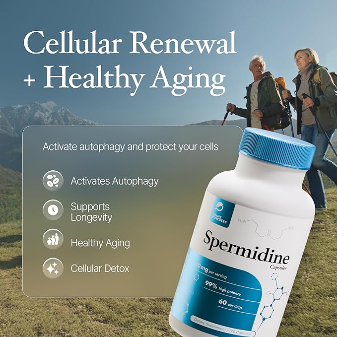 Spermidine Capsules 𝗚𝗟𝗨𝗧𝗘𝗡 𝗙𝗥𝗘𝗘 99% Concentration 100x More Potent Than Wheat Germ Extract for Anti-Aging DNA Telomere Support