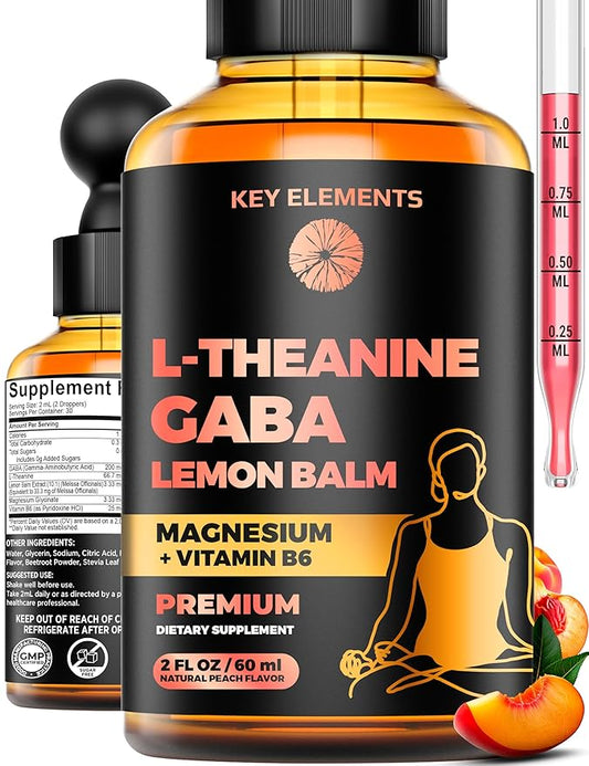 L Theanine and GABA Supplements | GABA Calming with Lemon Balm Extract, L-Theanine and Magnesium with B6 | Liquid GABA L Theanine Supplements | Stress Relief & Relaxation GABA Drops