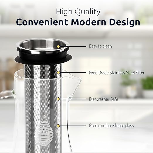 Invigorated Water - Alkaline Glass Water Filter Pitcher, High pH Purifier with 1 Alkalizer Filter Pouch (400-Liter Capacity), 7.5-Cup (1.8 Liter) for Drinking Water