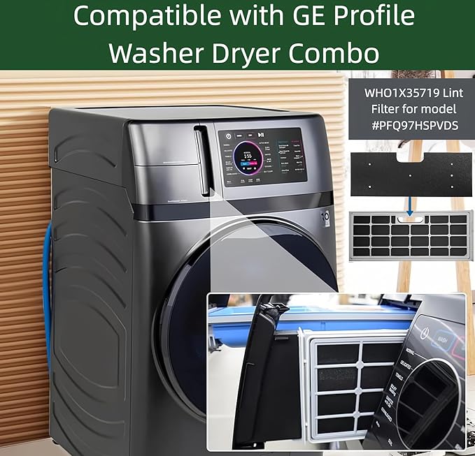 WH01X35719 Lint Filter, 4 PCS GE Washer Dryer Combo with 2 Dryer Vent Brush - Hand Washable and Reusable Lint Filter for Ge Washer Dryer Filter - for Models: PFQ97HSPVDS (style 2)