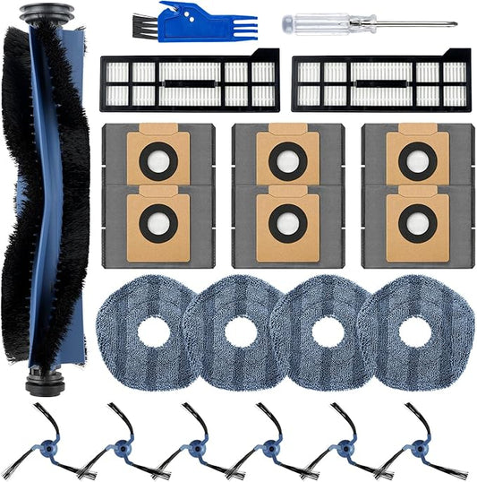 21 Pack X10 Pro Omni Replacement Accessories Kit for Eufy X10 Pro Omni Robot Vacuum, 1 Main Roller Brush, 2 Hepa Filters, 4 Mop Cloth Pads, 6 Side Brushes, 6 Dust Bags, 1 Screwdriver 1 Clean Tool