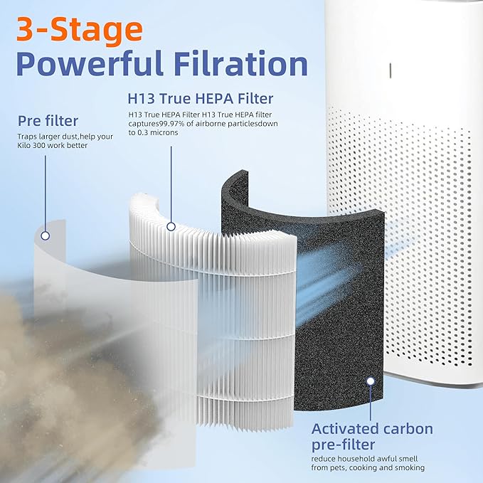 12010 HEPA Replacement Filter for Clorox Large Room Air Purifier 11010 & 11011,3-in-1 H13 True HEPA with Activated Carbon Filter,2 Pack