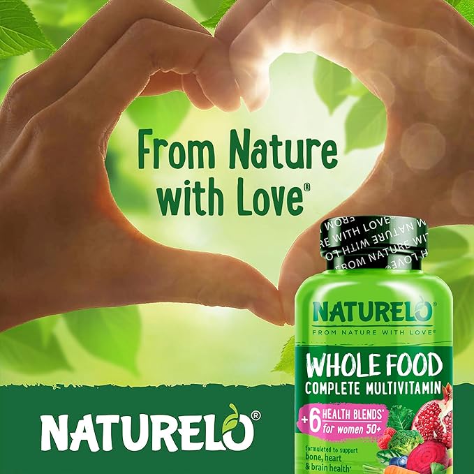 NATURELO Whole Food Multivitamin for Women 50+ (Iron Free) with Vitamins, Minerals, & Organic Extracts - Supplement for Post Menopausal Women Over 50 - No GMO - 120 Vegan Capsules