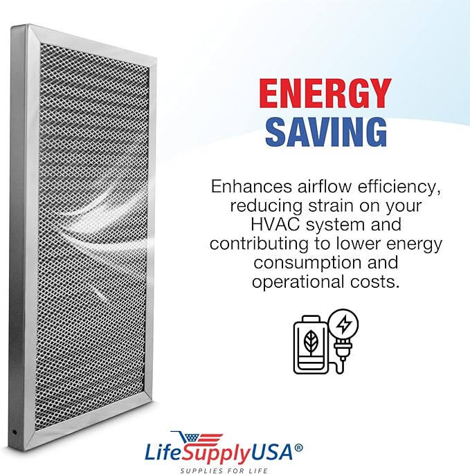 12x20x1 Electrostatic Air Filter, MERV 8, Washable, Reusable Furnace AC/HVAC Filter, Energy Saving, Easy to Clean, Long-Lasting by LifeSupplyUSA