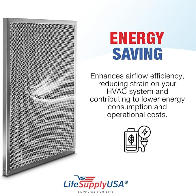 20x25x1 Electrostatic Air Filter, MERV 8, Washable, Reusable Furnace AC/HVAC Filter, Energy Saving, Easy to Clean, Long-Lasting by LifeSupplyUSA