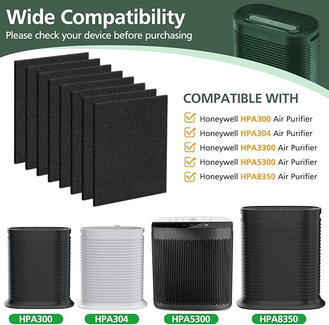 8 Pack HPA300 Pre Filter A, HRF-A300 Pre Kit Filter for Honeywell HPA300 Air Purifier, Precut Activated Carbon Prefilter for HPA300, HPA304, HPA3300, HPA5300, HPA8350 Series