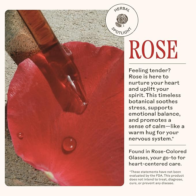 Wooden Spoon Herbs Rose-Colored Glasses Herbal Tincture | Organic Passionflower Supplement with Provence Rose Petal, Oat Tops & Hawthorn Extracts | Promotes Calm & Eases The Mind | 2oz, 32 Servings
