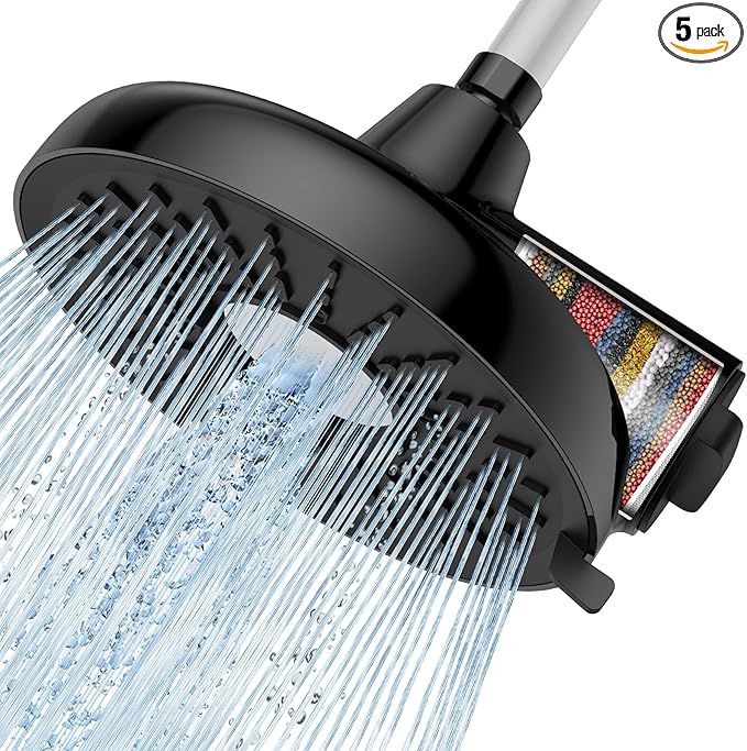 Filtered Shower Head- 8 Inches High Pressure Fixed Rain Showerhead with Filter - filtro para ducha de baño (Matt Black)