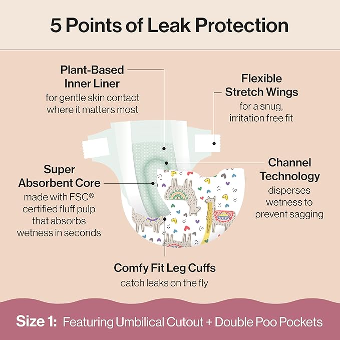 The Honest Company Clean Conscious Diapers for Delicate Skin | Up to 100% Leakproof | Hypoallergenic, Fragrance Free | Gender Neutral | Super Club Box, Size 1 (8-14 lbs), 136 Count (Prints May Vary)