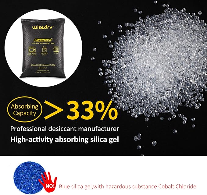 wisedry 4 x 500 Grams [4.4 lbs] Rechargeable Silica Gel Car Dehumidifier, Microwave Fast Reactivated Desiccant Packets Large for Gun Safe Closet Basement Garage Storage Moisture Absorber Bag Reusable