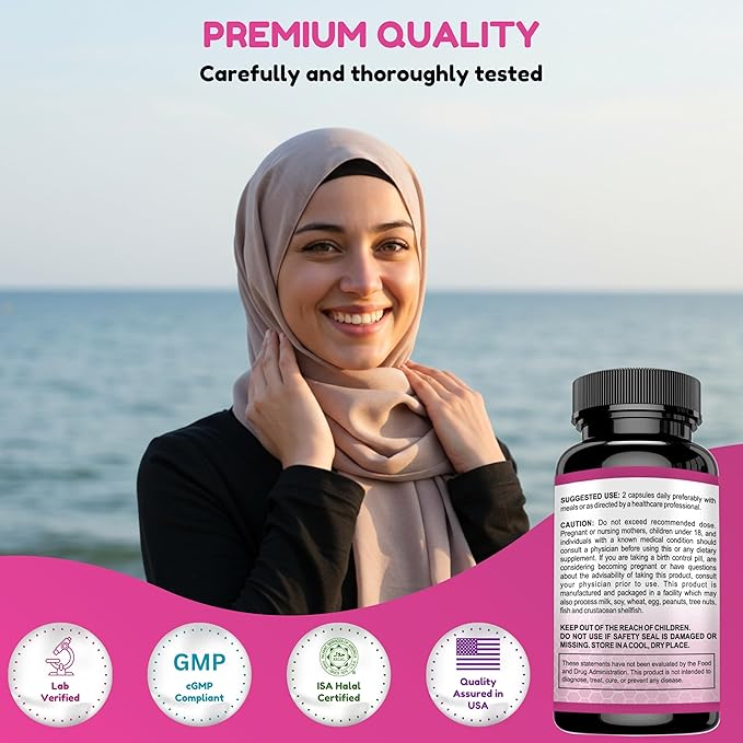 Hormones Balance & Menopause Supplements for Women, Menopause Relief - Support for Hot Flashes, Mood Swings w/Black Cohosh & Red Clover Halal Vitamins, 30 Servings