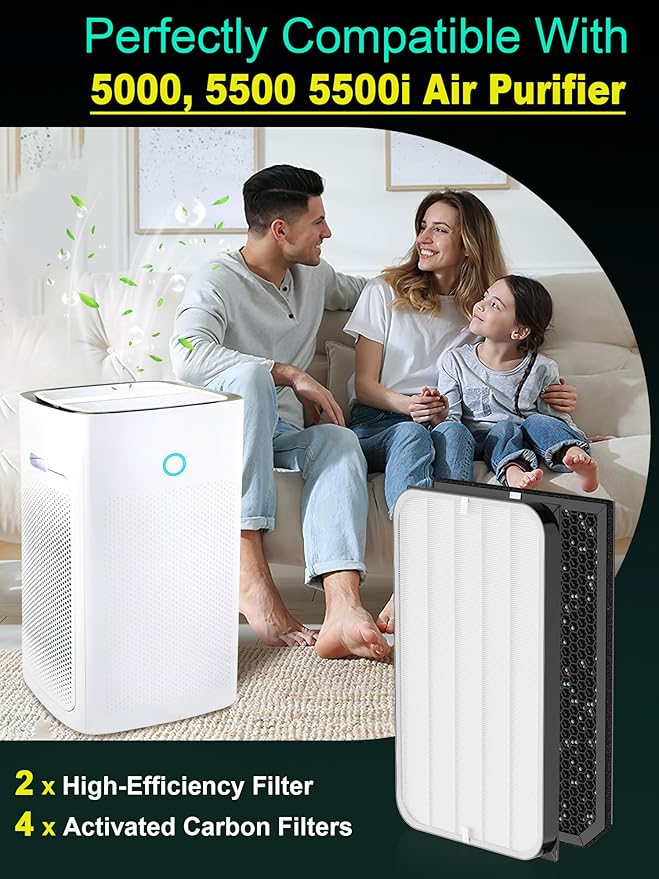 5000 Replacement Filter Compatible with 5000 Series Air Purifier, fits Model 5000, 5500, and 5500i, 2 High-Efficiency Filters and 4 VOCs Filters, Compare to Part # ADF5005 ADF5006 ADF5001
