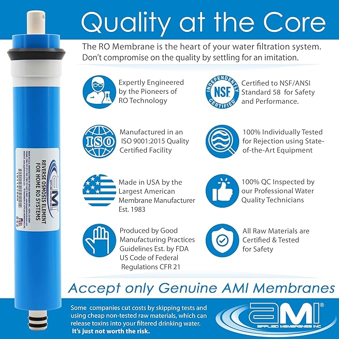 APPLIED MEMBRANES INC. 100 GPD Reverse Osmosis Membrane | RO Membrane Water Filter Replacement for Reverse Osmosis Water Filtration System | 1.8? x 12? Universal Compatibility, Pack of 10