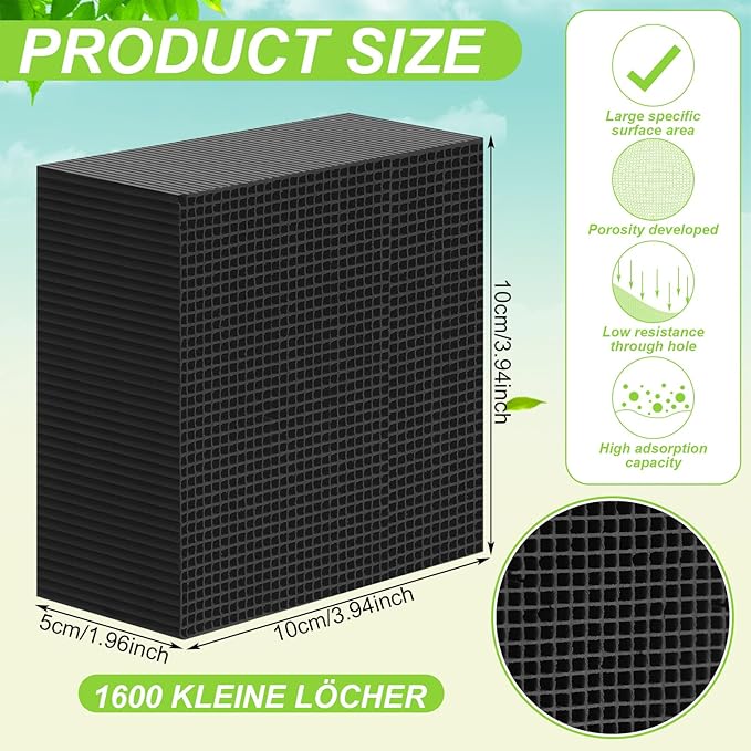 8 Pcs Aquarium Cube Filter Activated Carbon Aquarium Filter Water Filter for Fish Tank 4 x 4 x 2 Inch Cube Honeycomb Structure Charcoal Deodorant for Ponds Pools Horses Stock Tank Filtration