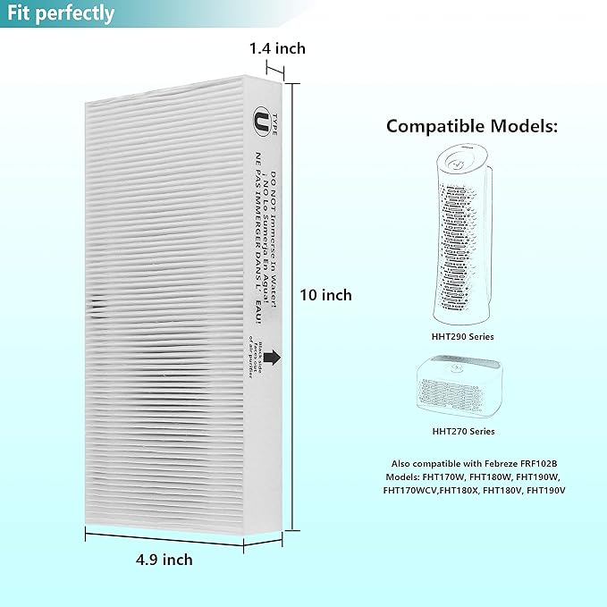 2-Pack Type U HEPA Filter, Compatible with Honeywell HRF201B, HHT270, HHT270W, HHT290 and Febreze FRF102B, FHT190W, Remove Allergens and Reduce Odors