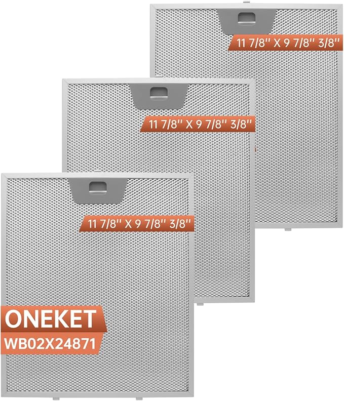 GE Range Hood Filter Replacement WB02X24871-3 Pack by oneket, 11-7/8"×9-7/8"×3/8" Metal Grease Filters, Compatible with GE JVW5361EJ1ES JVW5361EJ2ES JVW5361SJSS JVW5361BJ1TS