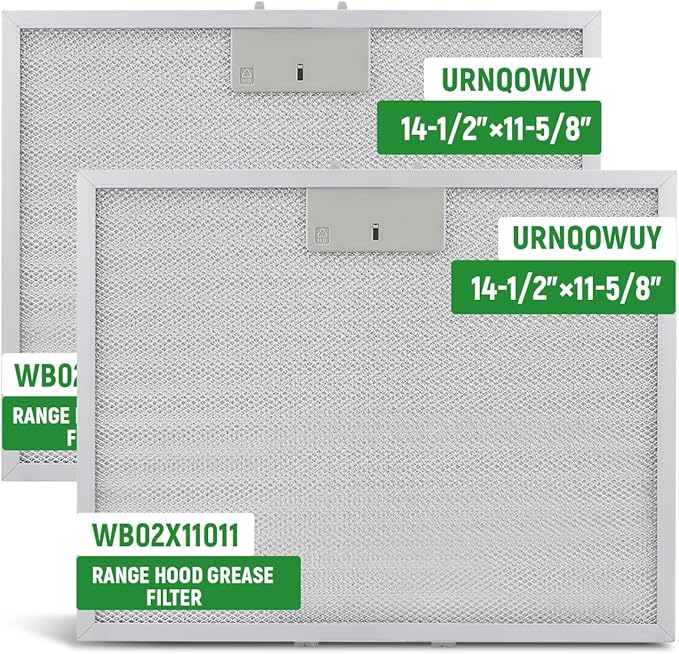 2 Pcs WB02X11011 Range Hood Grease Filter Replacement Fit for GE JV636H1SS JV636H2SS JV536H1SS JV536H2SS JV535H1WW JV635H1BB JV635H2CC Size 14-1/2 x 11-5/8 Inches