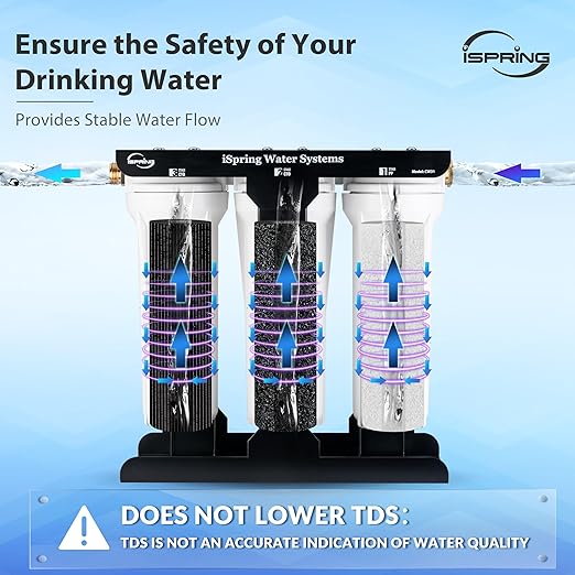 iSpring CW31-BV 3-Stage RV Water Filter System, SGS-Tested up to 99.99% Bacteria and Viruses Removal, Reduces Chlorine, Lead, and Sediment, Leak-Free, Tankless, 3/4" Lead-Free Brass Hose Connectors