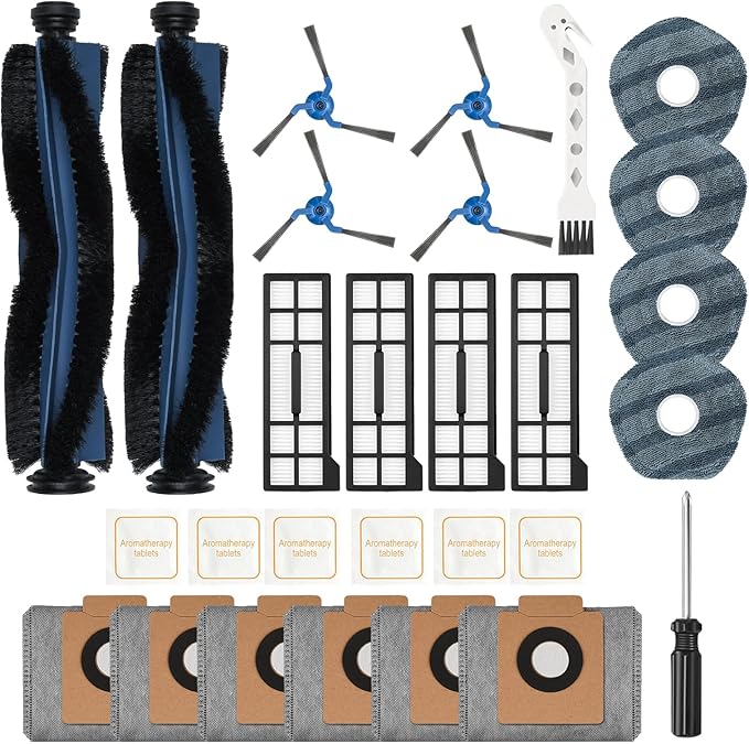 28 Pack Replacement Accessories for eufy X10 Pro Omni Robot Vacuum Cleaner, 2 MainBrush 4 Filter 6 Dust Bag 4 Mop Pads 4 SideBrush 1 Cleaning Brush 1 Screwdriver and 6 Scented Stick