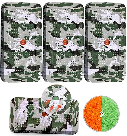 100 Gram Camouflage Gun Safe Dehumidifier Silica Gel Canister Rechargeable Dehumidifier Desiccant Reusable Indicating Desiccant Moisture Absorber with Visible Window [3PACK]