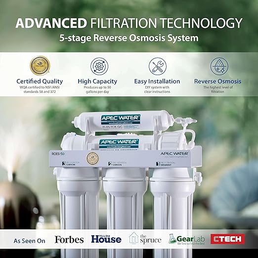 APEC Water Systems ROES-50 Reverse Osmosis Water Filter Essence Series Top Tier 5-Stage WQA Certified Ultra Safe Reverse Osmosis System