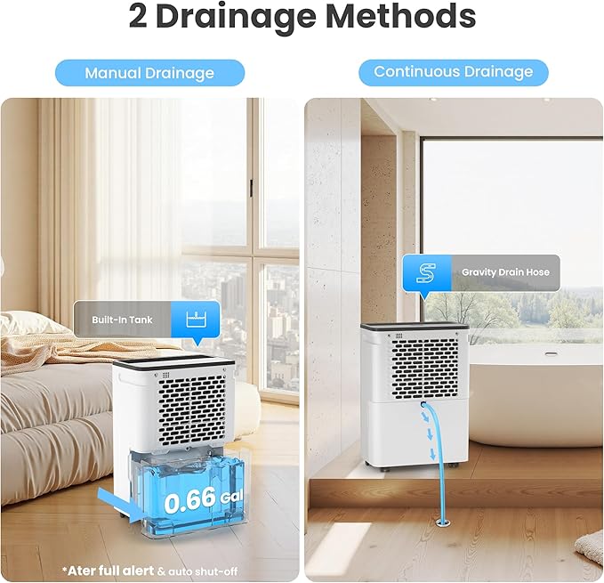 2000 Sq.Ft Dehumidifiers for Home, 25 Pints Portable Dehumidifier With Continuous/Auto Mode,0.66 Gal Tank, for Bedroom,Bathroom,Basement, Smart Control with Drian Hose Included