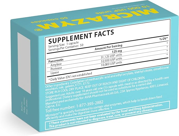 AVVA Pharmа Pancreatic Enzymes - 10,000 USP Effective Pancreatic Enzyme Supplements - Digestive Enzymes for Digestion - 50 Fast-Acting Capsules with Amylase, Lipase and Protease