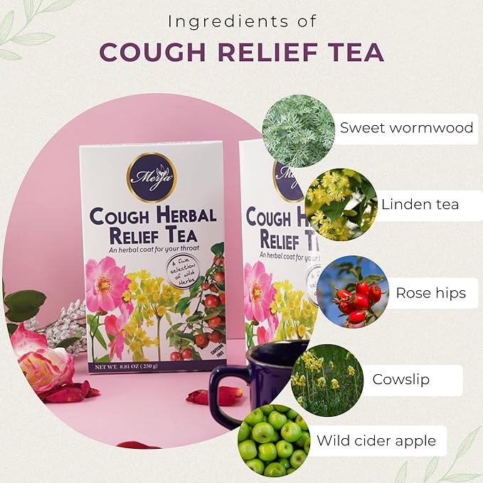 Merja Herbs Cough Relief Herbal Tea [250g] Caffeine-Free Tea for Cough & Cold Relief, Sore Throat & Cough Support | Mediterranean Loose Tea | Herbal Teas & Beverages, Pack of 1