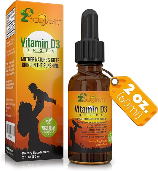 Vitamin D Drops for Infants - Baby Vitamin D Drops 1000 IU 2Fl Oz - Liquid Vitamin D3 Organic with Max Absorption Formula for Newborn, Toddlers, Kids and Adults