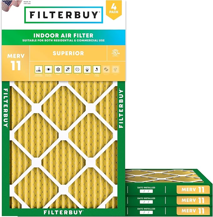 Filterbuy 24x36x1 Air Filter MERV 11 (MPR 1200) Allergen Defense Replacement (4-Pack), Electrostatic Pleated HVAC AC Furnace Filters, Made in USA (Actual Size: 23.50 x 35.50 x 0.75)