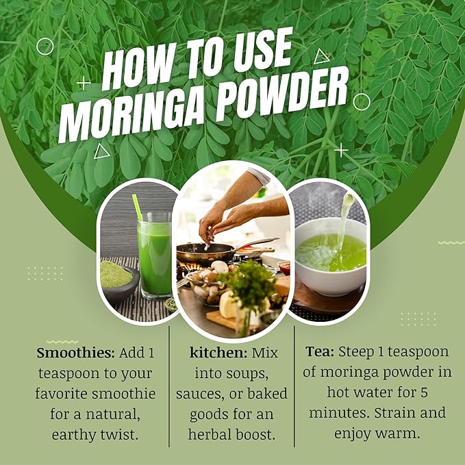 Moringa Leaf Powder Leaves oleifera Pure Premium Indian Powder Natural Fresh Morning Drink Vitamins and Immune Vitamin Superfoods 5.3oz Pack