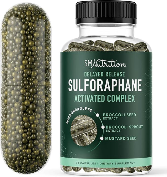 50MG Sulforaphane Supplement from Broccoli Sprouts | NRF2 Activation with Glucoraphanin, Myrosinase & Antioxidants | Support Cellular & Immune Health | Broccoli Seed Microbeadlets, Vegan 60 Count