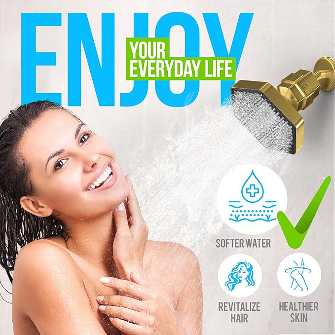 AquaHomeGroup Luxury Filtered Shower Head Set - 20 Stage Shower Filter for Hard Water, Chlorine, Fluoride, Heavy Metals - Water Filter Shower Head with Vitamin C E A Patent Pending (Golden)