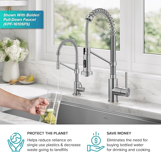 KRAUS Bolden Single Handle Drinking Water Filter Faucet for Reverse Osmosis or Water Filtration System in Spot-Free Stainless Steel, FF-104SFS
